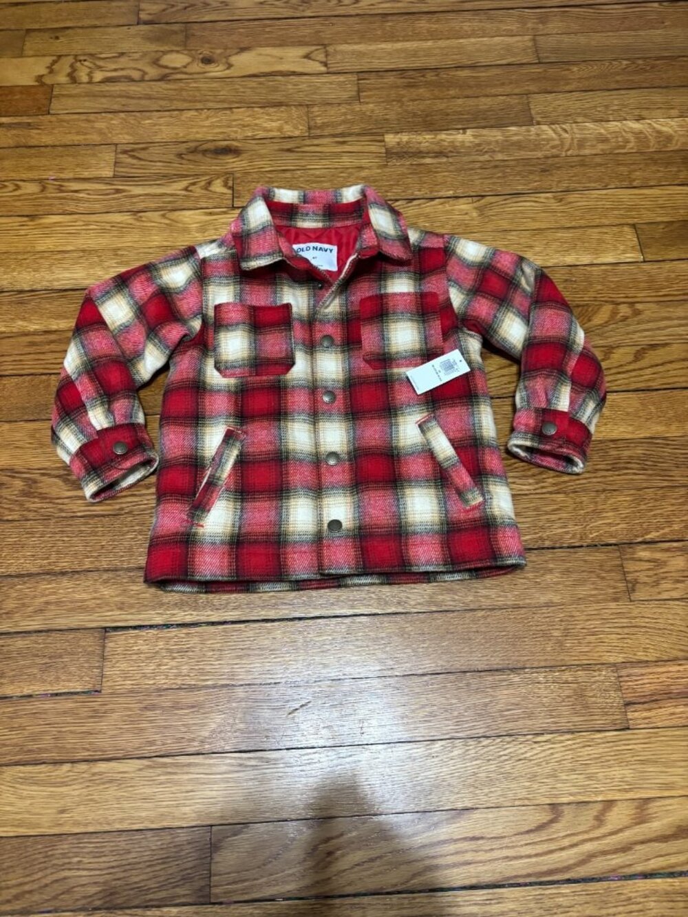 Old Navy Boys Flannel Snap Button Shirt Jacket Shacket Sz 4T 4 Toddler Red NWT